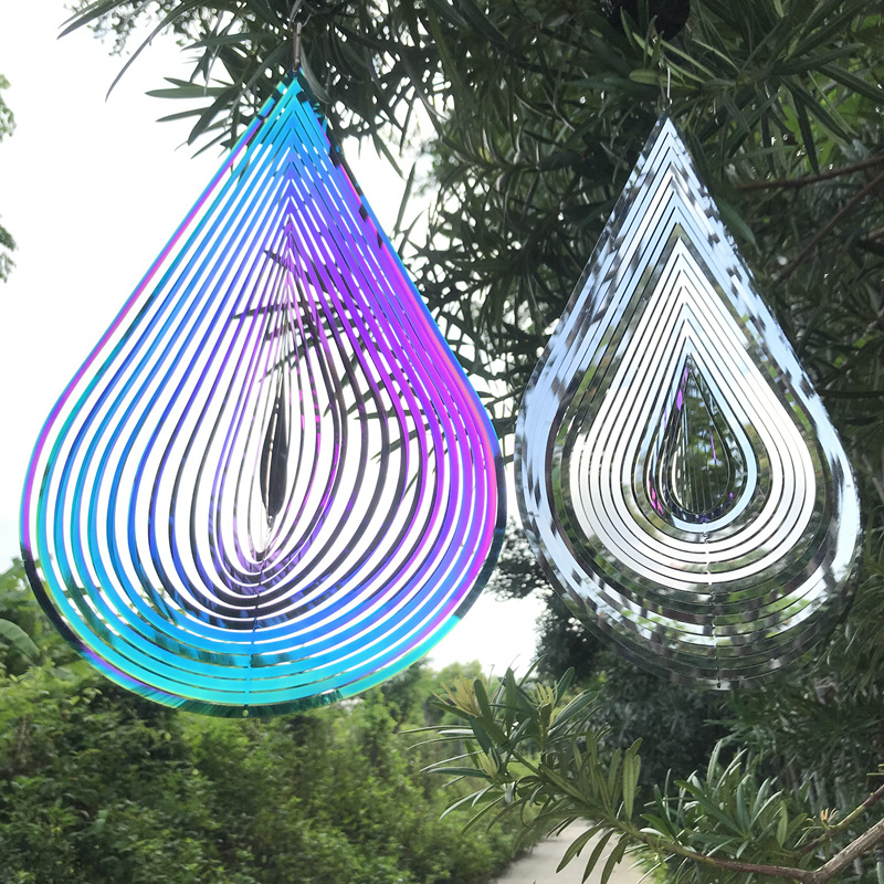 Metal 3D rotating wind chime wind to stainless steel creative personality drop-shaped craft home decorations cross-border supply