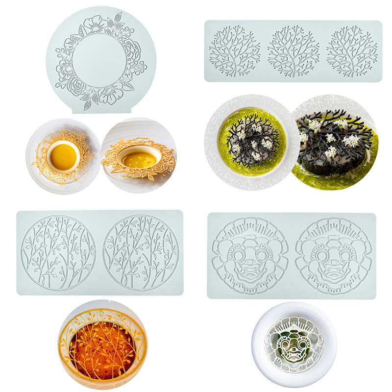 Mushroom Bee Silicone Flip Sugar Lace Pad DIY Ring Feather Baking Tool Decorative Molecular Cuisine Stamp Mold