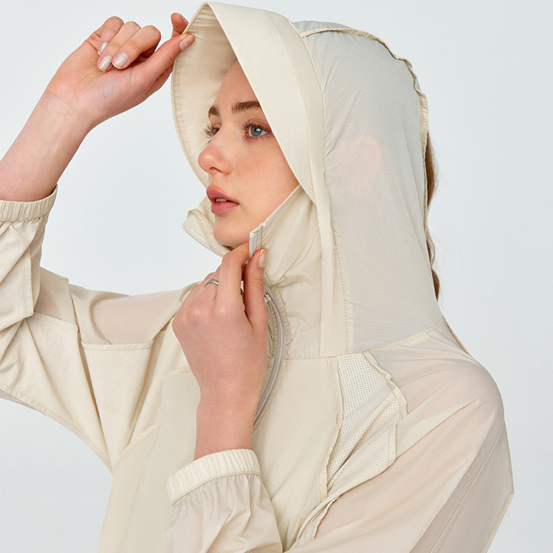 New Mesh Zipper Hooded Fitness Top Women's Lightweight Breathable Detachable Big Brim Sports Yoga Jacket