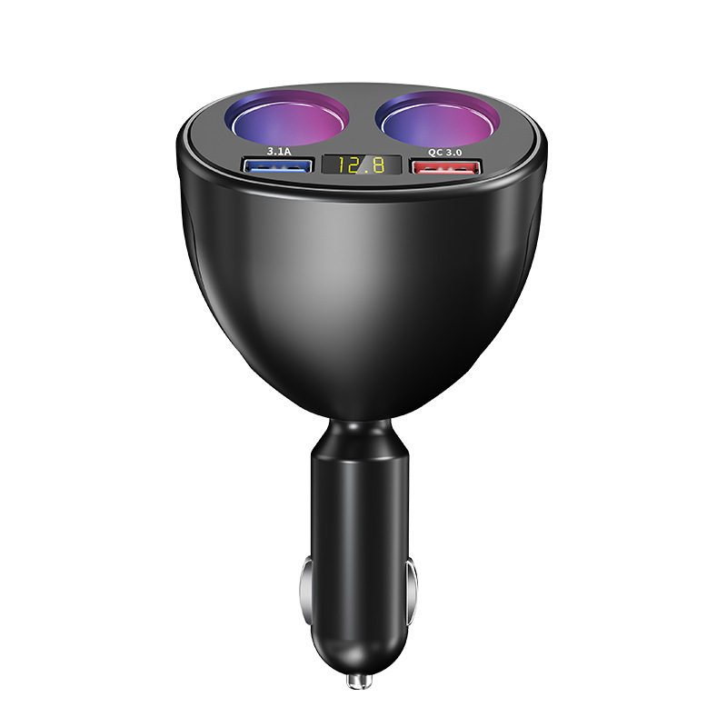 360-degree car charger car multi-function digital display cigarette lighter conversion plug dual usb car charger mobile phone fast charge