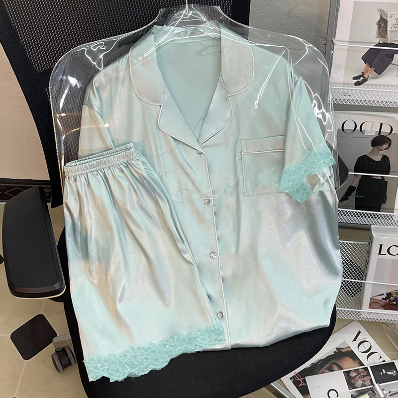 2024 Summer Ice Silk Pajamas Women's Short-sleeved Loose Home Clothes Casual Students Can Wear Silk Two-piece Set