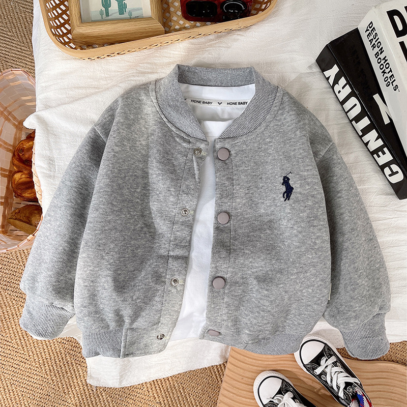 New children's Korean-style cardigan casual embroidered jacket single-piece men's and women's baseball uniform solid color children's Han cool