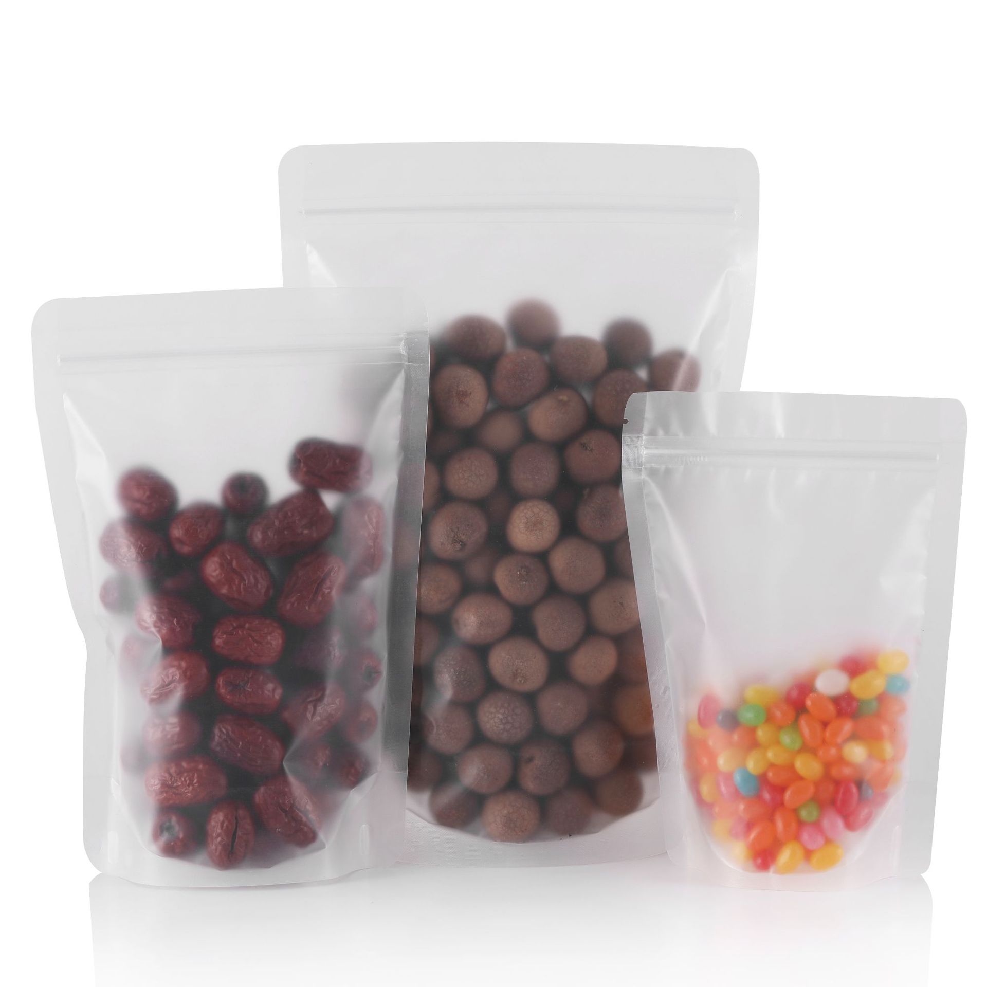 Frosted self-sealing bag snacks self-standing bag transparent plastic food packaging bag grain storage sealed bag wholesale