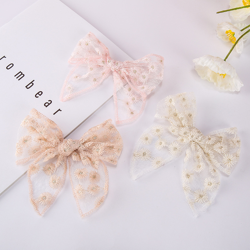 European and American Embroidery Printed Children's Bow Hairpin Girls Baby Cute Dovetail Tie Knot Hairpin Bangs Edge Card