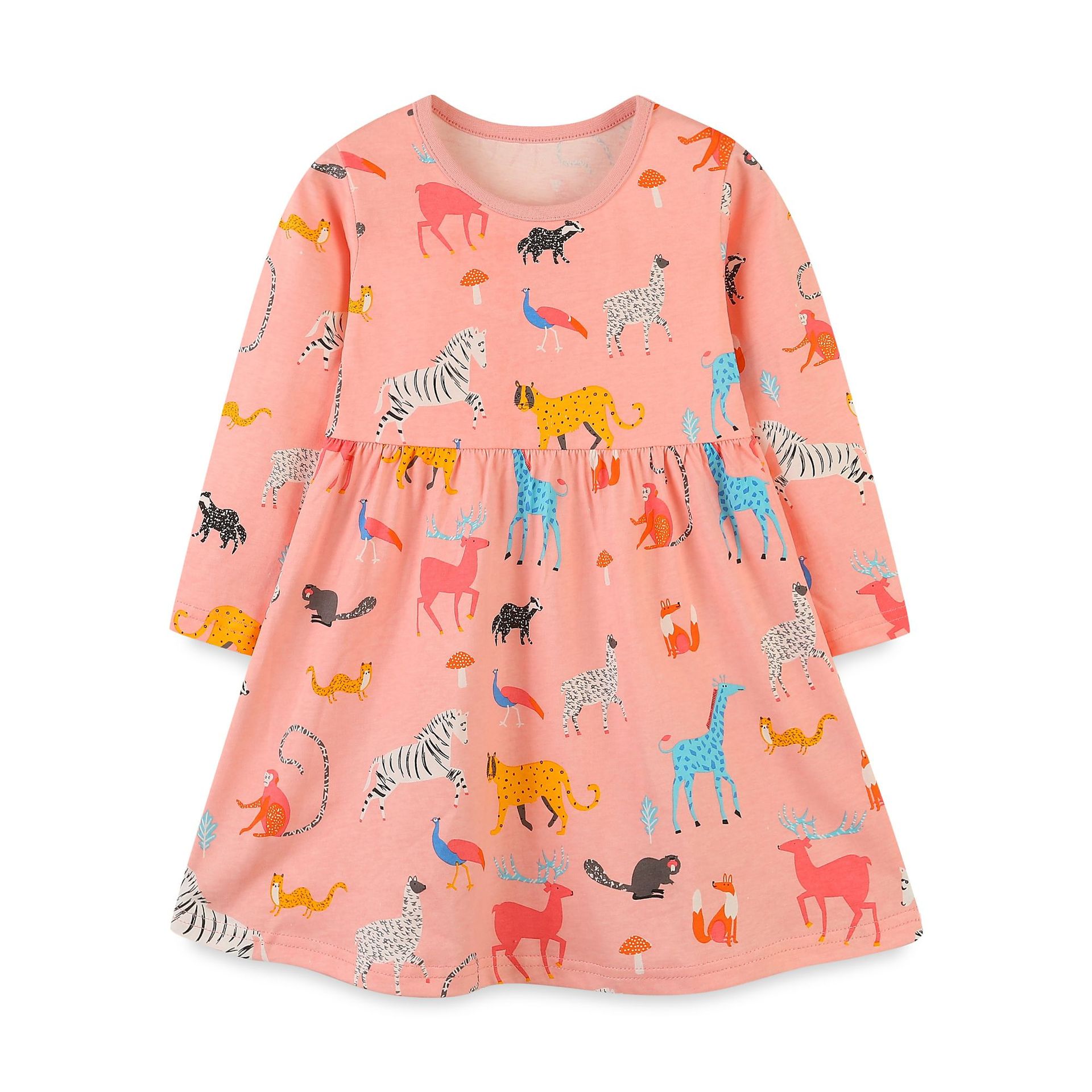 Autumn New Girls' Long Sleeve Dress Knitted Cotton Stitching Children's Dress Cartoon Printed Princess Dress