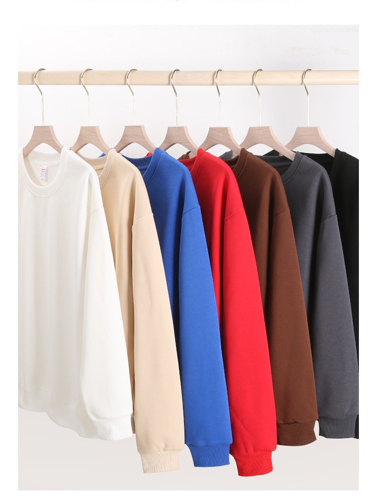 Autumn and Winter new solid color round neck Chinese cotton fleece-lined sweater men's and women's printed logo class clothes long sleeve pullover sweater wholesale