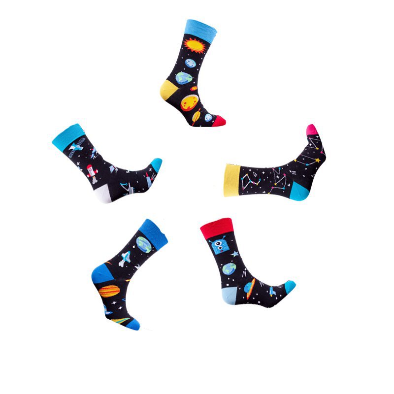 Men's cotton manufacturers Europe and the United States four seasons fashion socks men's socks starry sky Amazon ins planet female foreign trade socks