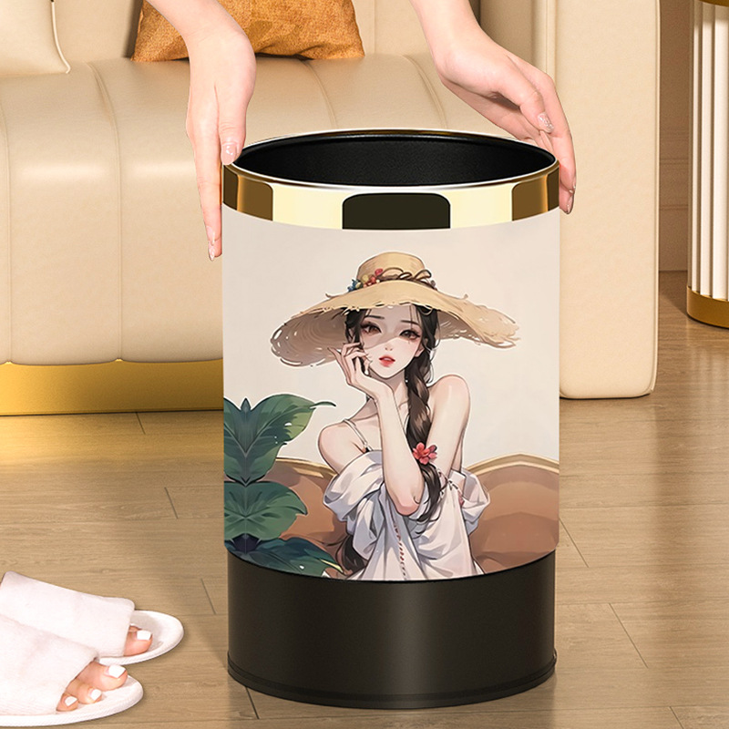 Trash Can Home Living Room Light Luxury Large Capacity High Color Value Coverless Paper Bucket Toilet Toilet Creative Waste Paper Bucket