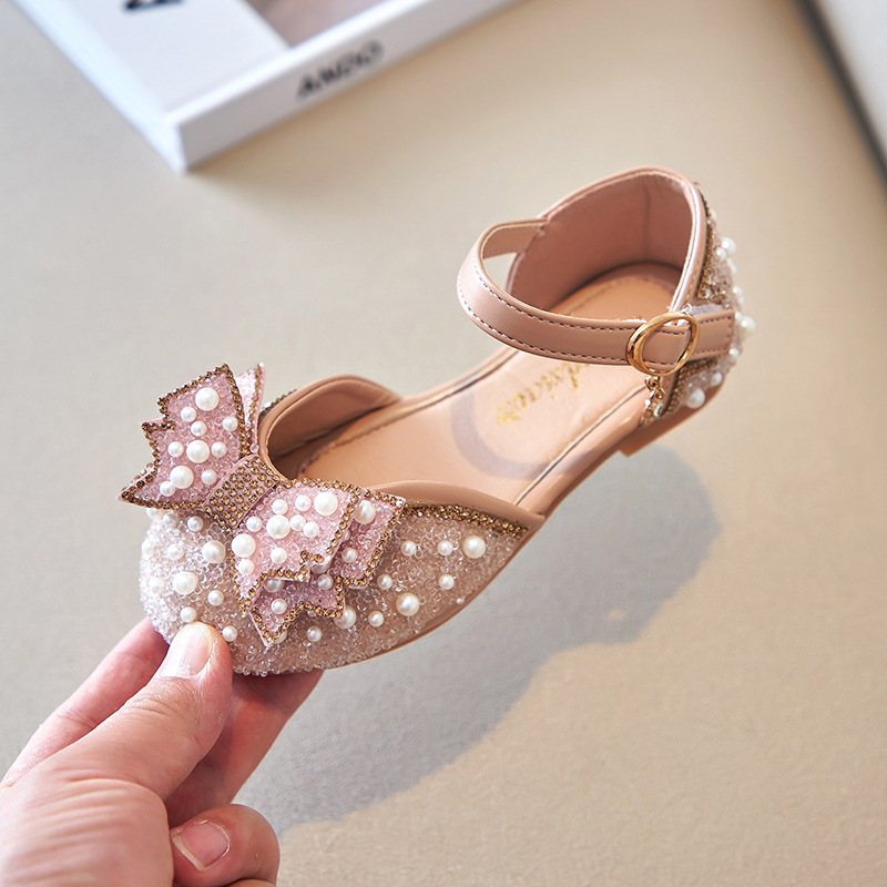 Girls' sandals Korean style 2024 new summer children's baby girls' bow princess shoes little girl crystal shoes fashion