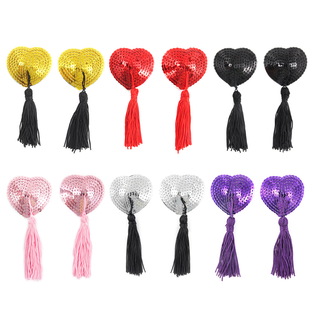 Adult Women's Products Foreign Trade Tassel Heart-Shaped Silicone Nipple Stickers Fun Flirting Women's Sequins Milk Stickers for Hair