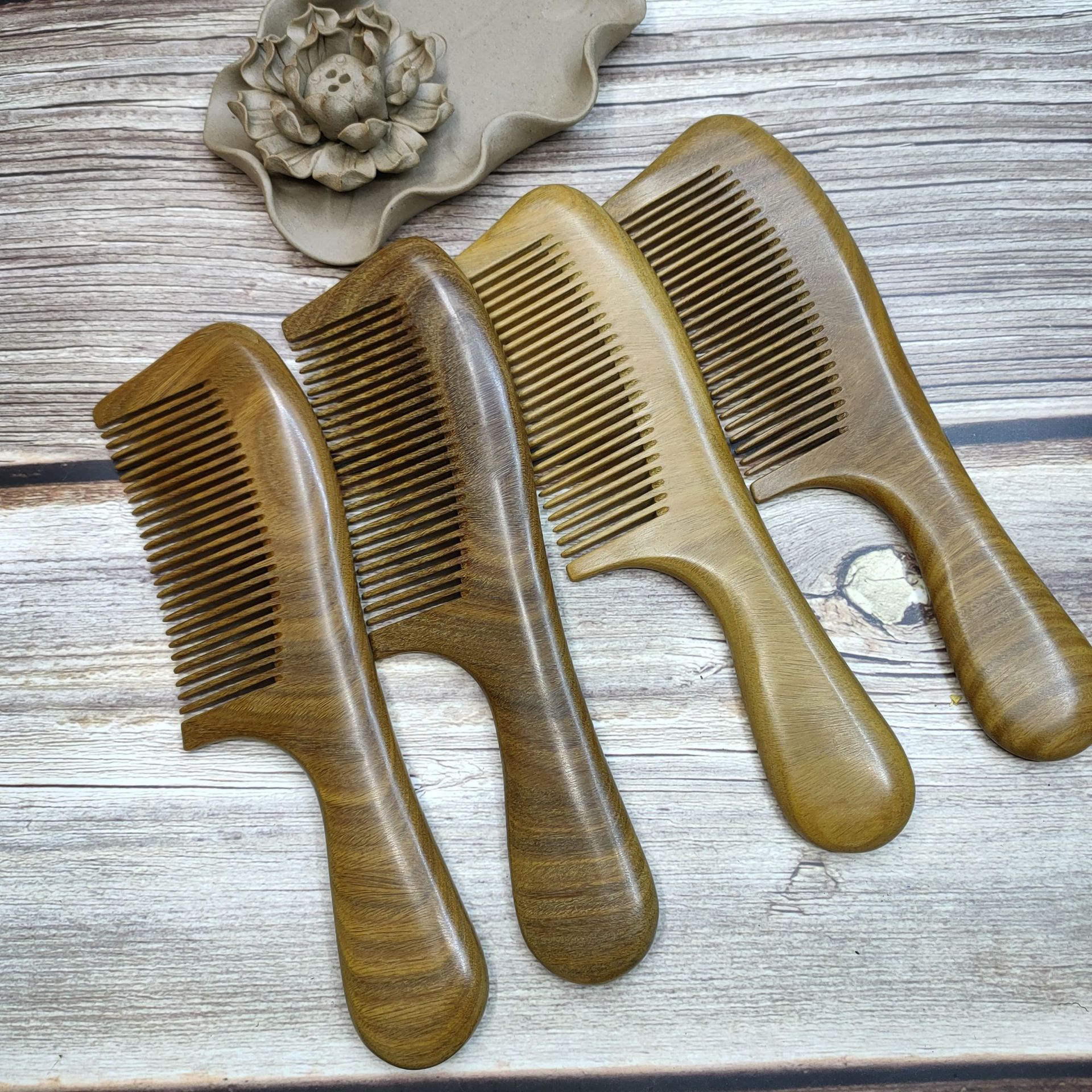 Green sandalwood comb factory direct 20cm massage straight hair comb curly hair comb free lettering logo creative comb