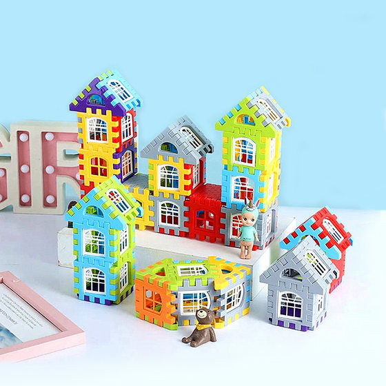 Children's Color Window House Building Blocks Large Particle Square Plastic Piece Castle Assembled Kindergarten Educational Toys Wholesale