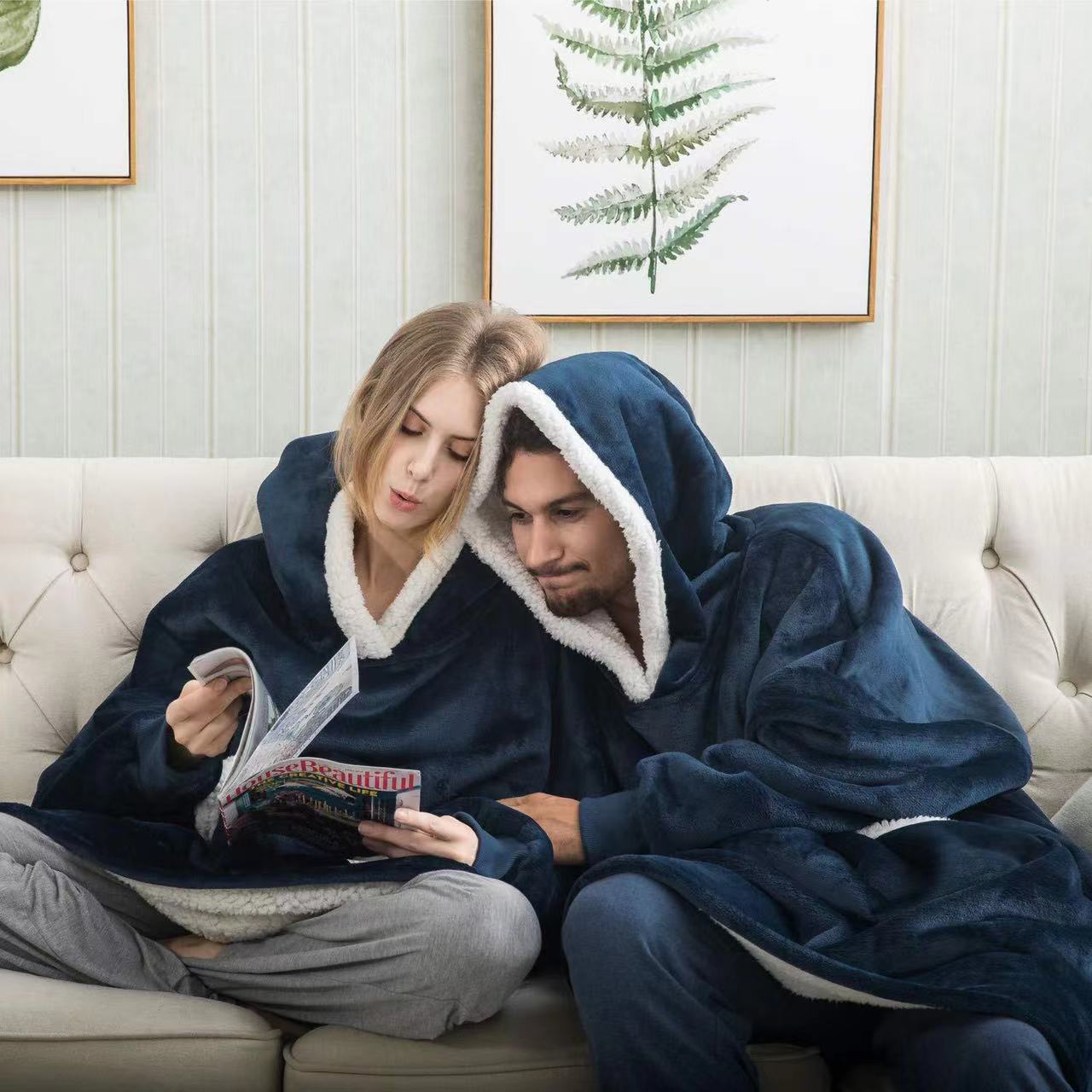 Lazy pullover pajamas warm clothes lambswool TV blanket hug hoodie cold-proof warm nightgown home wear