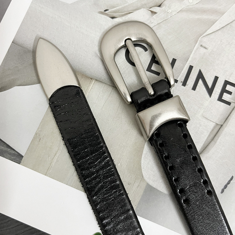 Women's new first layer cowhide leather belt slimming with jeans vintage silver buckle leather handmade belt in stock