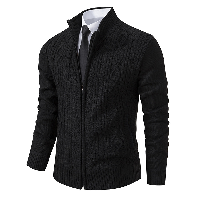 Cross-border 2024 autumn and winter men's cardigan sweater coat men's stand collar jacket casual solid color sweater top