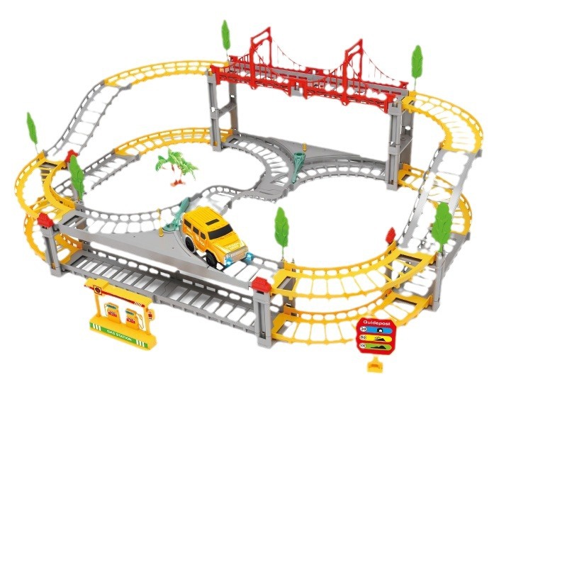 Cross-border dinosaur track car free splicing electric track car dinosaur small train track children's track toy
