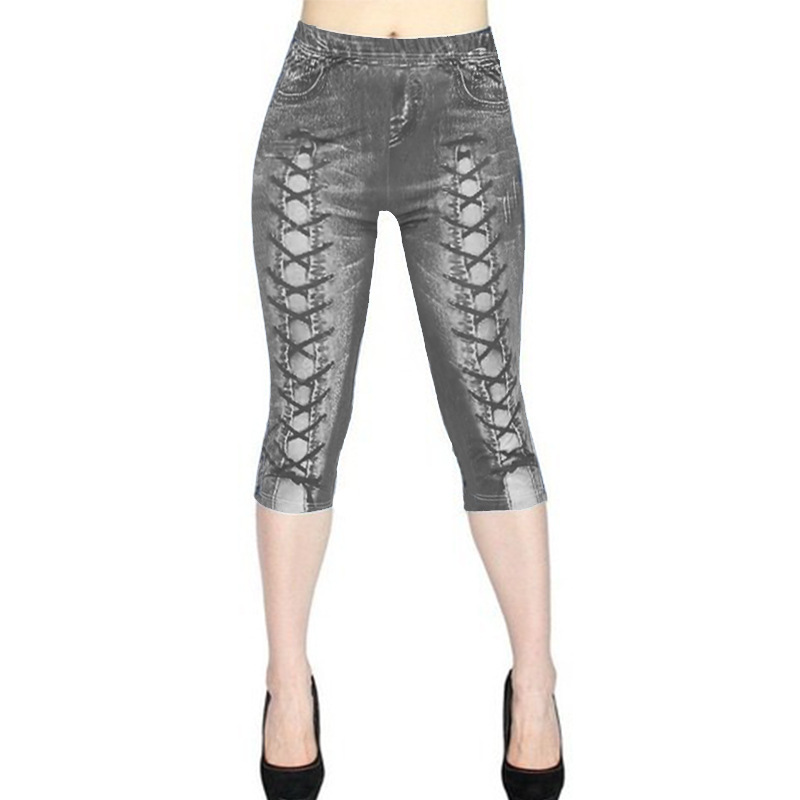Spot European and American AliExpress WISH explosion digital printing denim sports pocket leggings yoga pants large size