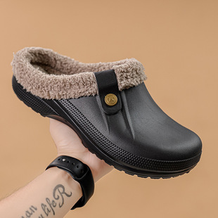 Autumn and winter men's and women's couple's closed toe plush cotton slippers home hole shoes couple's cotton slippers large size shoes