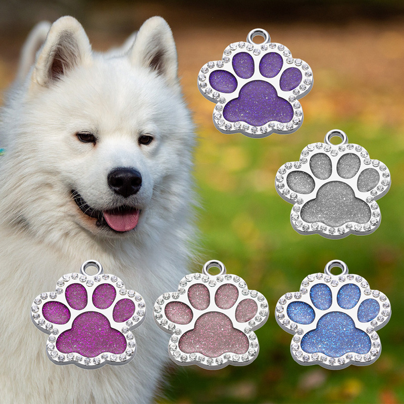 Manufacturers first-hand supply zinc alloy pet tag diamond large footprint collar anti-lost identification card