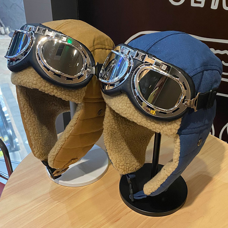 Pilot Hat Men's and Women's Winter Thickened Warm Cycling Ears Winter Windproof Cold-proof Glasses Cotton Lei Feng Cap