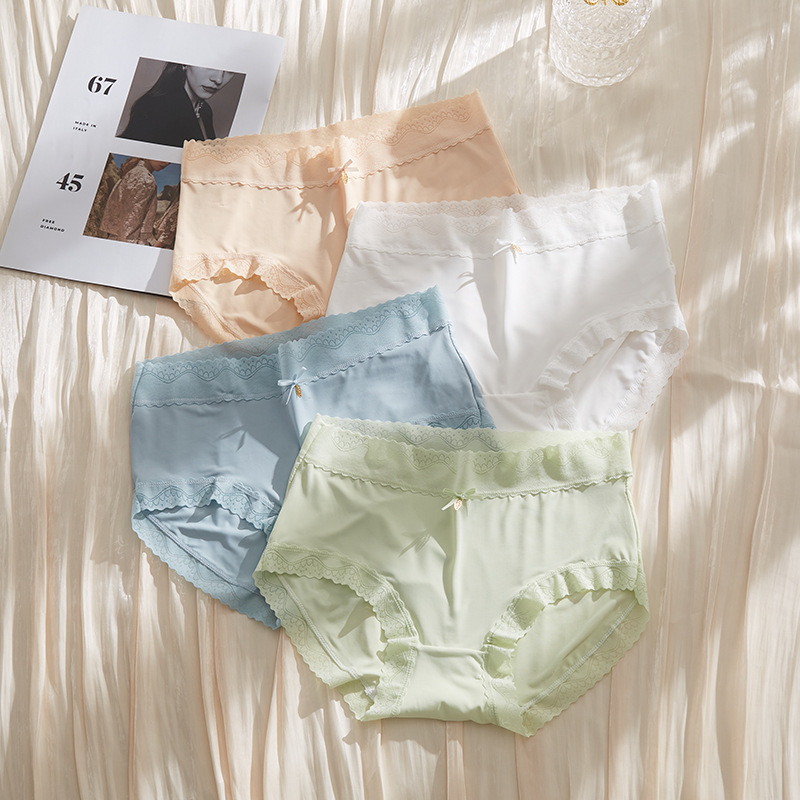New Ice Silk Women's Underwear Non-marking Mid-waist Pure Cotton Breathable Briefs Ultra-thin Silky Breathable Girls' Underwear