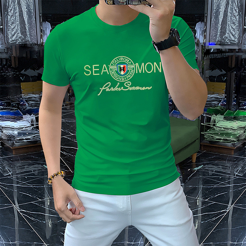 European high-end fashion brand short-sleeved T-shirt men's rhinestone letters summer new high-texture mercerized cotton light luxury men's clothing