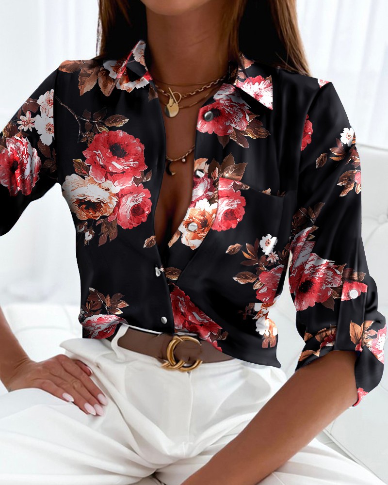 2022 European and American Foreign Trade Women's Cross-border Spring and Autumn Jacket Independent Station Amazon Long Sleeve Shirt Printed Shirt Women
