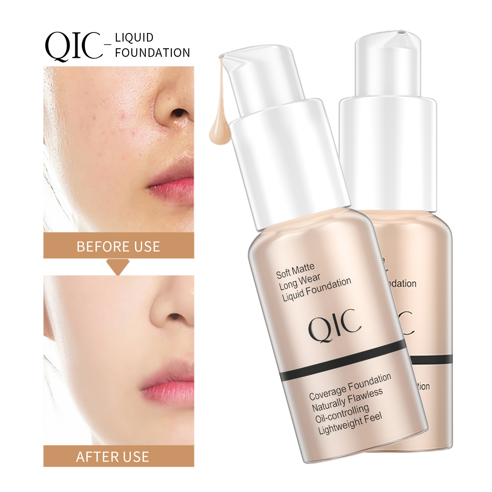 QIC Foundation liquid concealer moisturizing do not take off makeup light water moisturizing skin moisturizing oil control Foundation liquid manufacturers wholesale