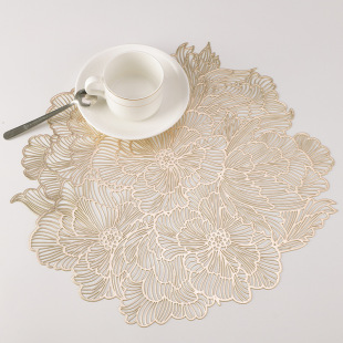 Shengte placemat gilding pvc simple table mat waterproof oil-proof cross-border round flower Western placemat wholesale