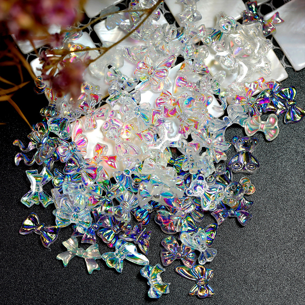 AB color transparent fairy Aurora bow nail jewelry magic color three-dimensional all-match diy Internet celebrity nail decoration