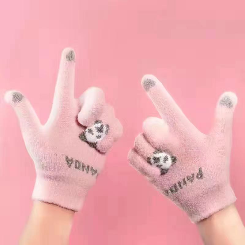 Winter Women's Touch Screen Gloves Cute Thickened Fleece-lined Warm Gloves Cold-proof Anti-freeze Korean Style Riding Gloves for Students