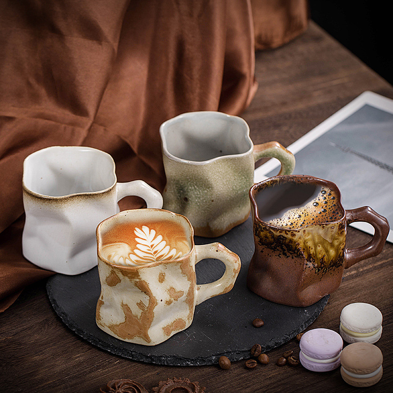Japanese Style Simple Stoneware Coffee Cup Creative Kiln Change Mug Vintage Ceramic Cup Household Cup Office Cup Breakfast Cup