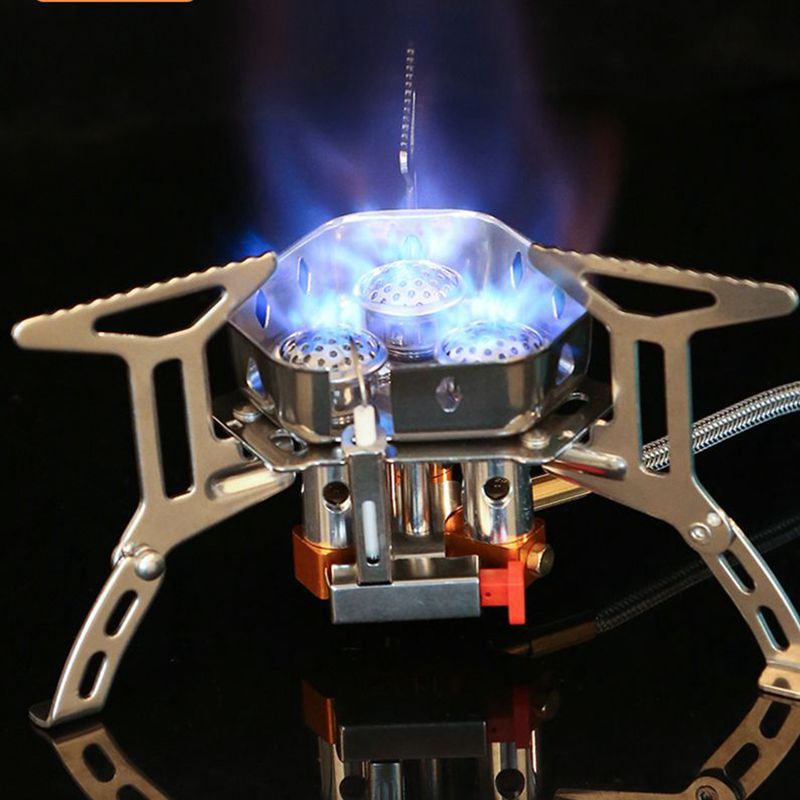 Three-head stove outdoor camping stove portable folding gas stove barbecue stove electronic ignition gas stove outdoor stove