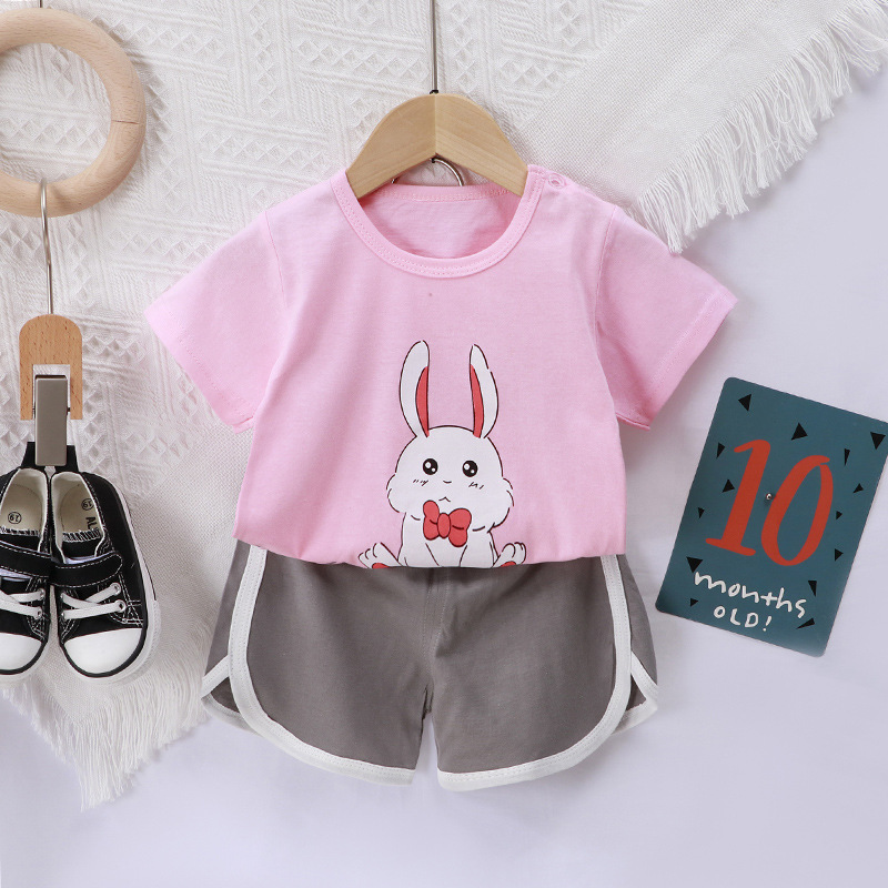 2023 summer 0-5 years old children's short-sleeved suits boys and girls T-shirt shorts infants and young babies thin clothing manufacturers wholesale