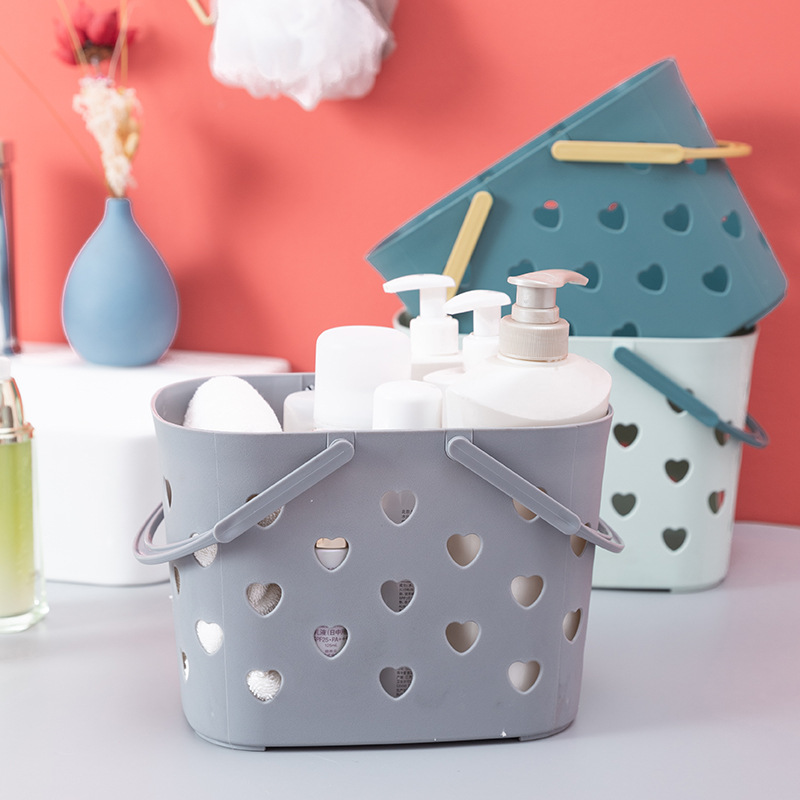Huis Portable Plastic Bath Basket Bath Basket Toiletries Dormitory Storage Basket Bathroom Bath Blue