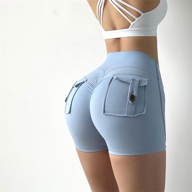 Peach Hip Tooling Tight Shorts Women's High Waist Elastic Hip Button Yoga Pants Quick-drying Running Fitness Pants 8019