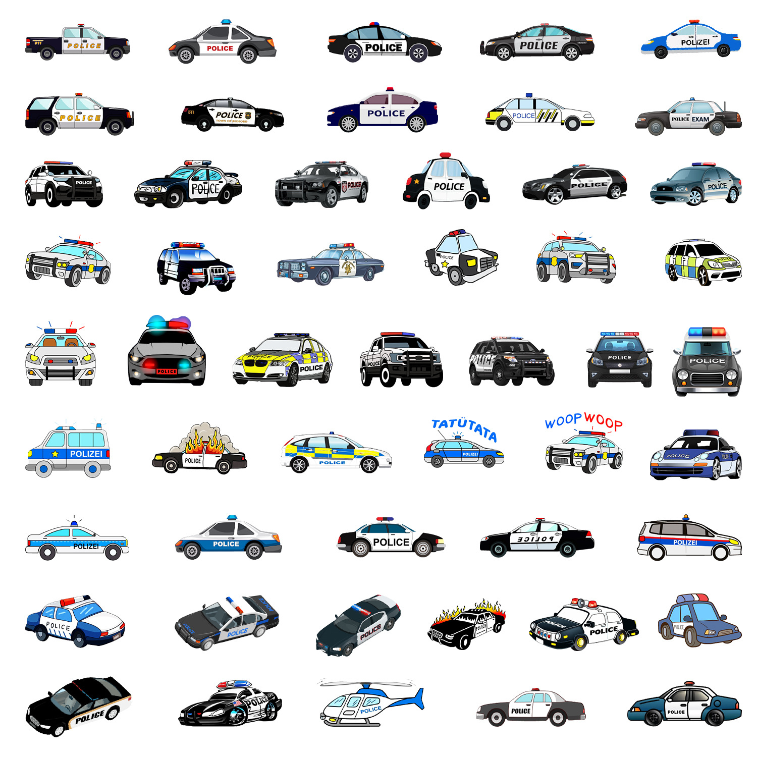 50 children's cartoon police car stickers mobile phone Cup computer decoration stickers notebook hand account waterproof stickers