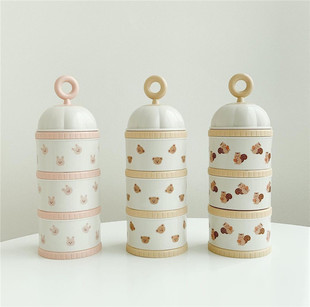 ins South Korea Dot bear olive Tulip Western style milk powder box infant portable three-layer storage box