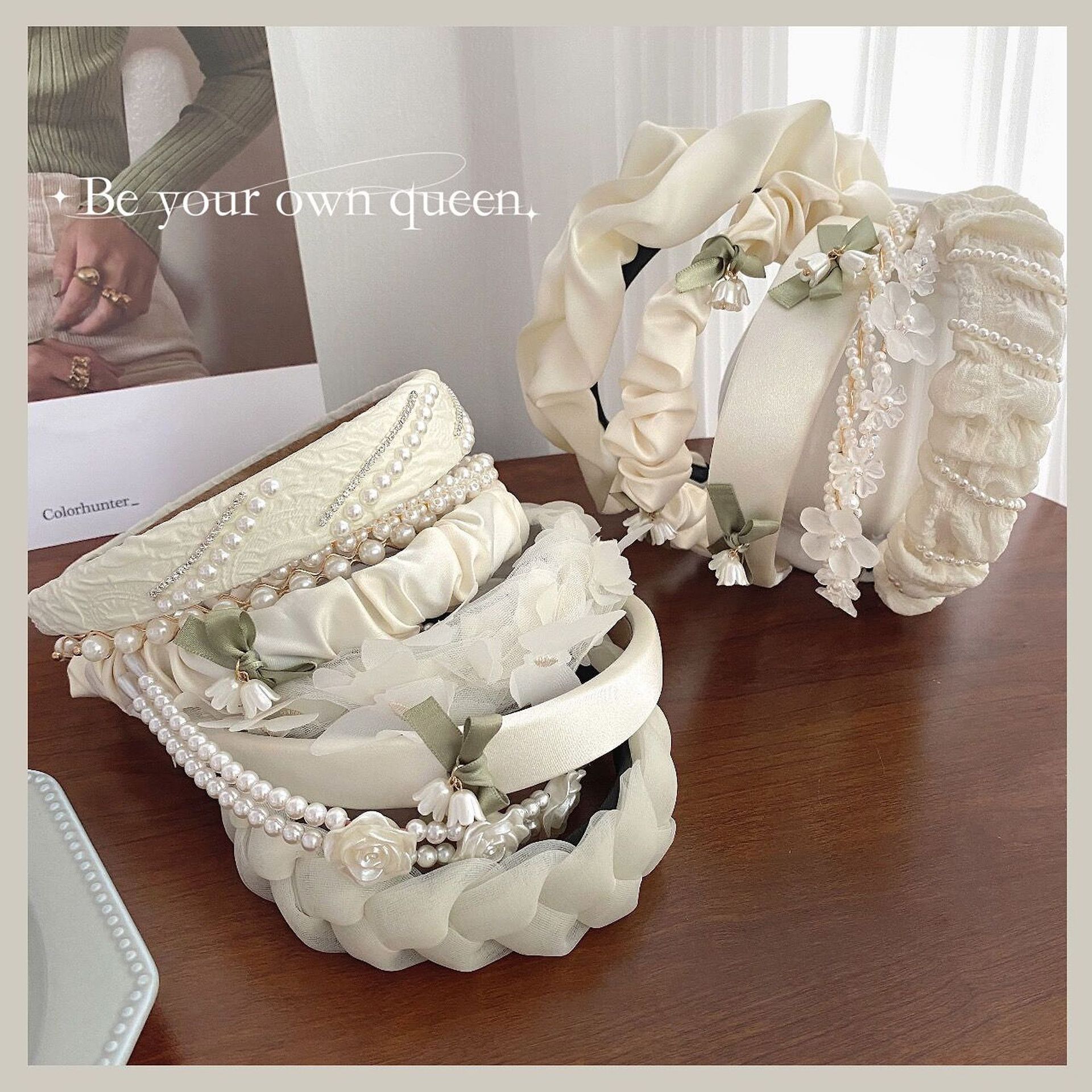 Fairy Flower Pearl Headband High Cranial Top All-match Headband Fresh and Sweet Lily-of-the-valley Pressed Hair Wash Hair Bundle for Women