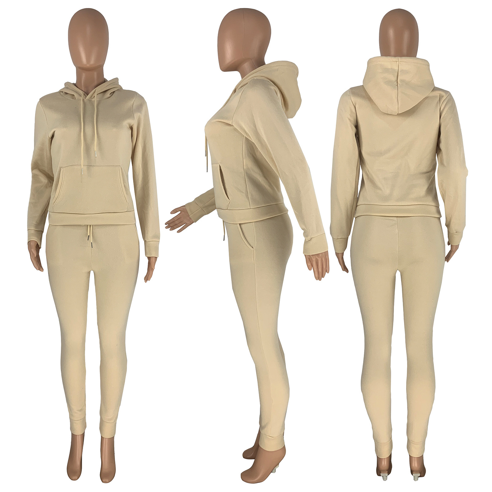 HR8197 European and American women's clothing  independent station supply autumn and winter plus velvet drawstring hooded two-piece set_voghion.com