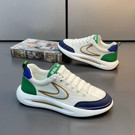 Men's shoes spring new breathable Ice Silk cloth mesh shoes trendy versatile clunky sneakers soft bottom sports casual argan shoes
