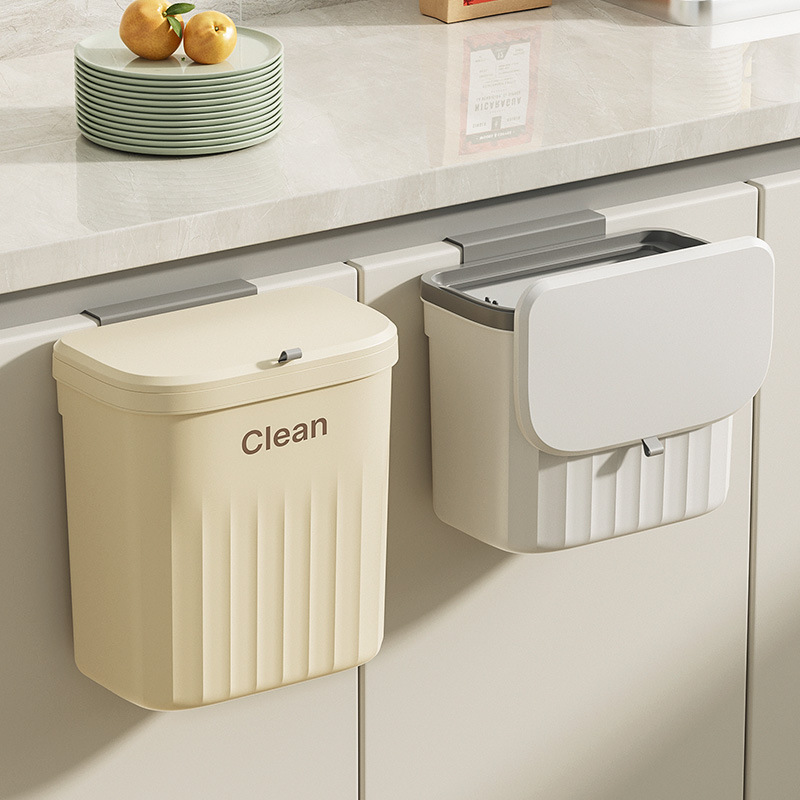 Household Plastic Flip Wall-Hanging Trash Bin Kitchen Bathroom Bathroom Gap Wall-Hanging Storage Pressure Ring Trash Bin