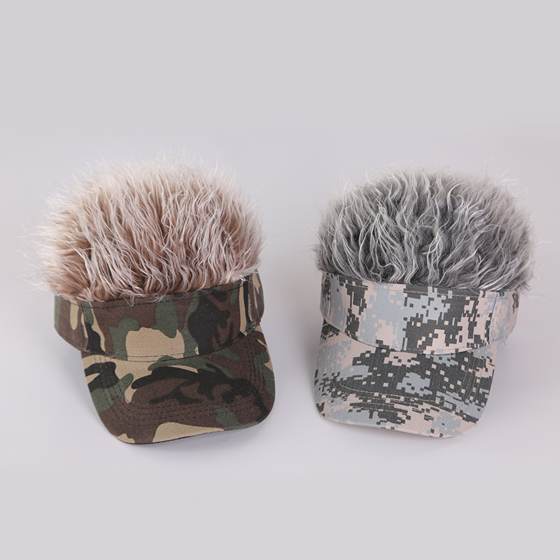European and American artificial wig camouflage baseball cap one wig hat male funny hip hop sun hat cap wholesale