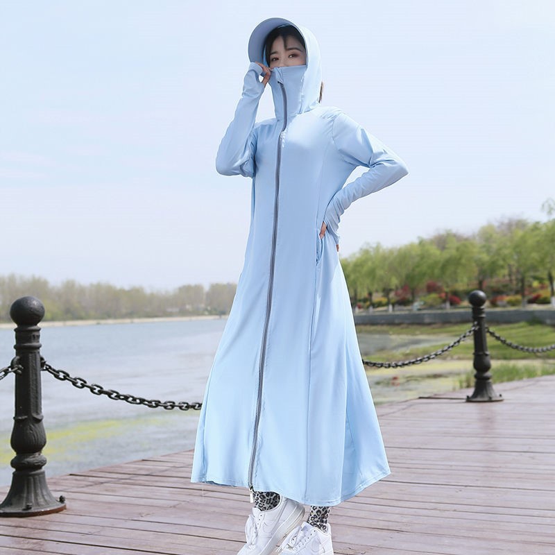 MEETSUNNY 2024 Summer New Sunscreen Clothing Women's Hooded Long Over-the-Knee Ice Silk Sunscreen Clothing Thin Coat