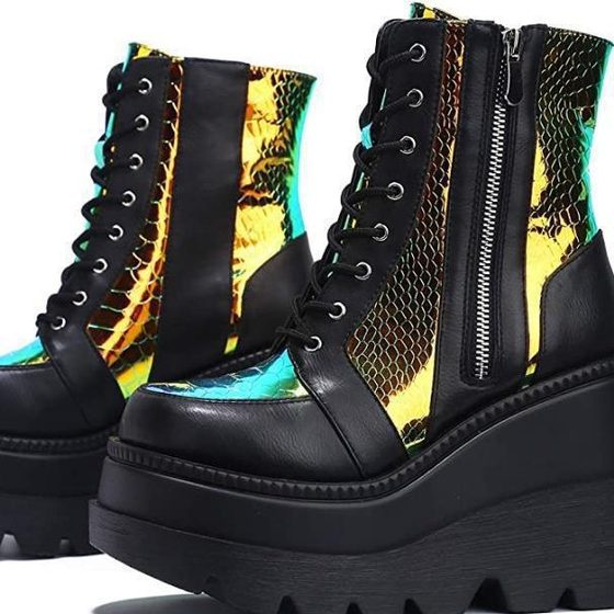 Independent station 2023 Amazon autumn and winter new high-top muffin shoes women's color matching lace-up large size European and American women's shoes