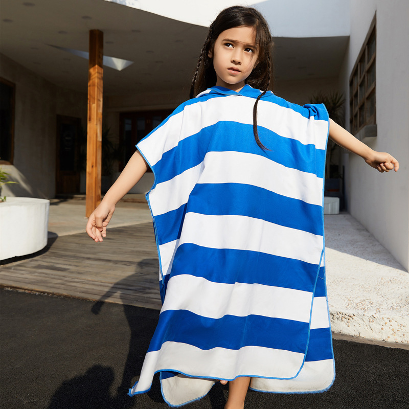 Striped children's cape cape cross-border wholesale microfiber quick-drying changing bathrobe children's beach bathrobe