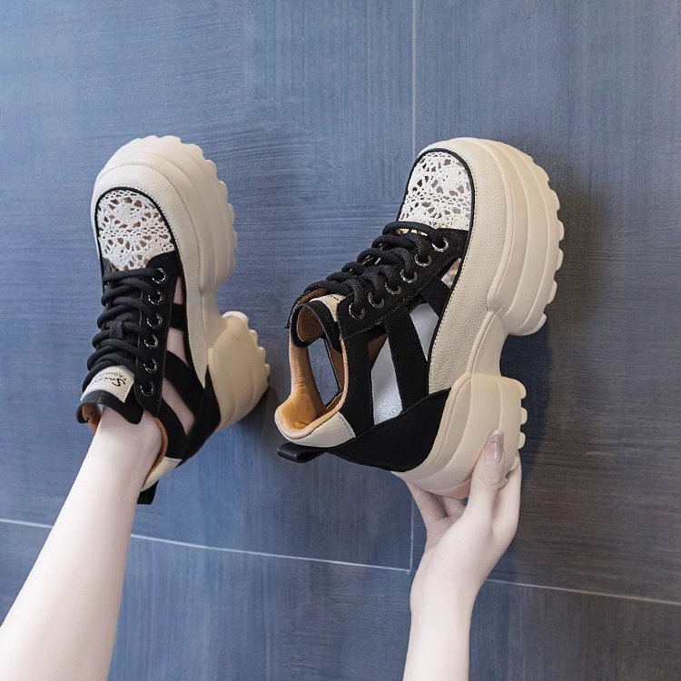 Inner Heightened Heel Sandals Women's 2024 Summer New Thick Bottom Platform Fashion Sports Wedge Hollow