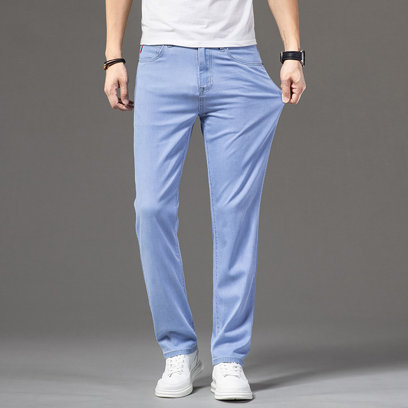 Ice Silk Lyocell Ultra-thin High-end Men's Jeans Summer Thin Straight Loose Trousers Stretch Casual Pants