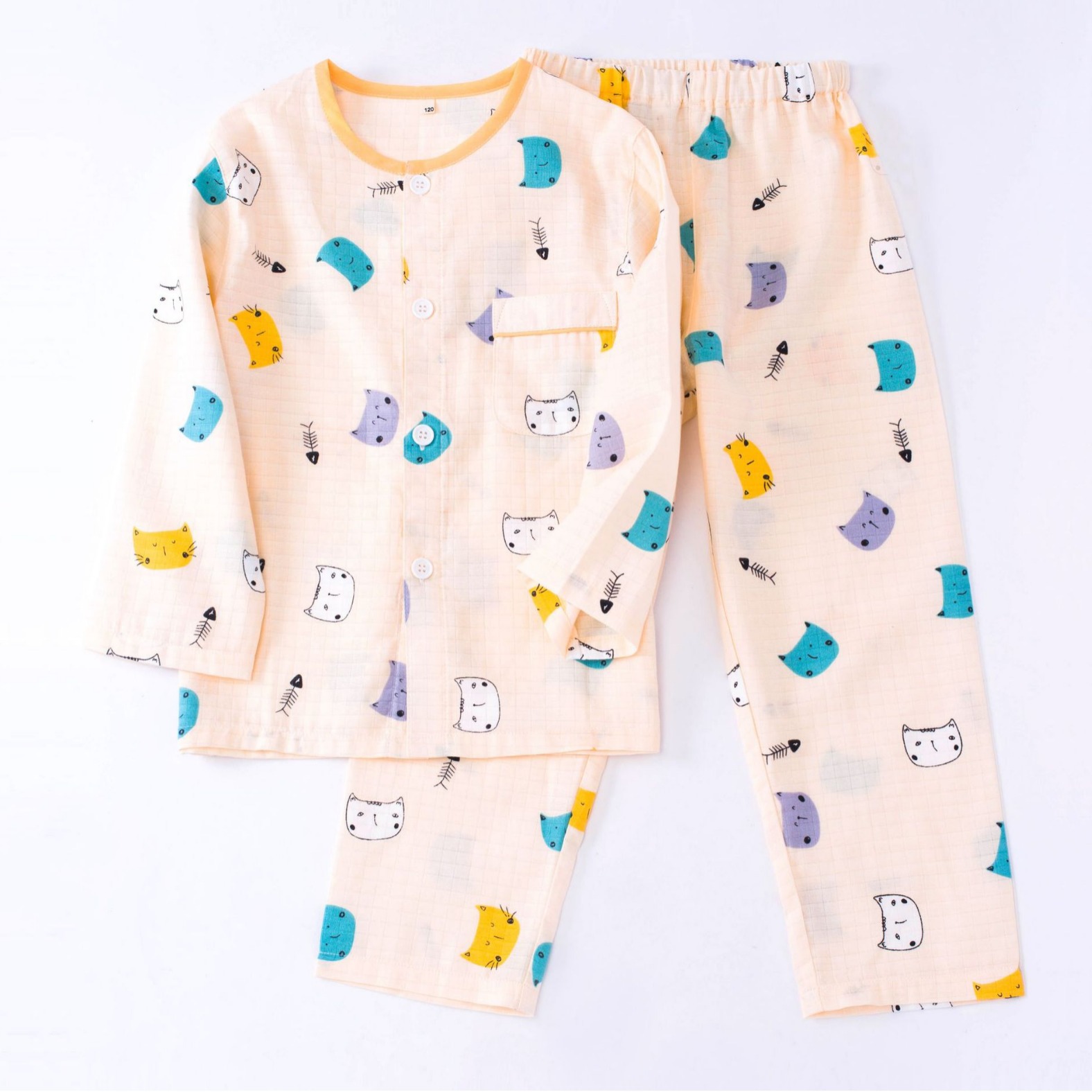 New Boys Long Sleeve Pajamas Cotton Double Gauze Children's Cartoon Cute Cotton Cardigan Home Clothes Set
