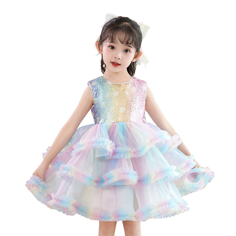 Children's Dress 2-13 Years Old Girl's Dress Summer Vest Rainbow Princess Dress TUTU Dress Wedding Dress Dress